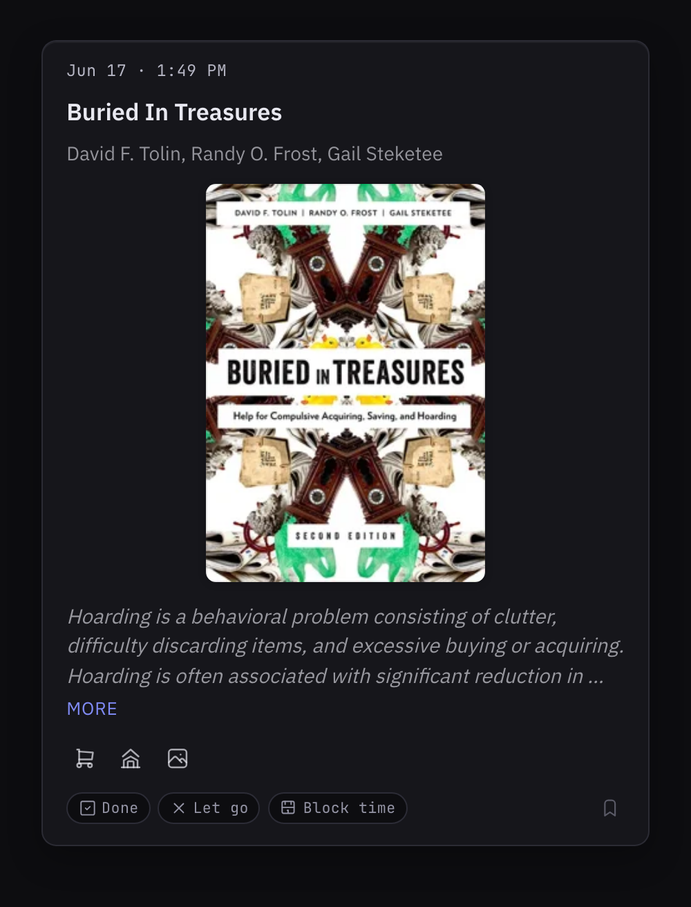 A book card identified from a snapped cover